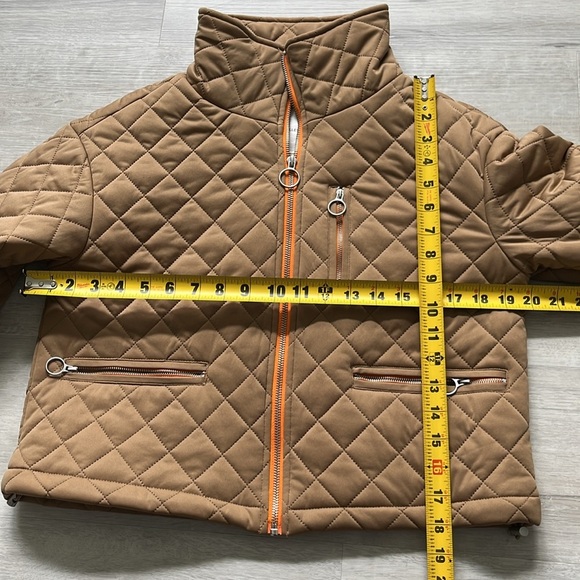 Avec Les Filles Quilted Crop Jacket Coat Full‎ Zip Orange Caramel Tan Women’s XS - Picture 7 of 11